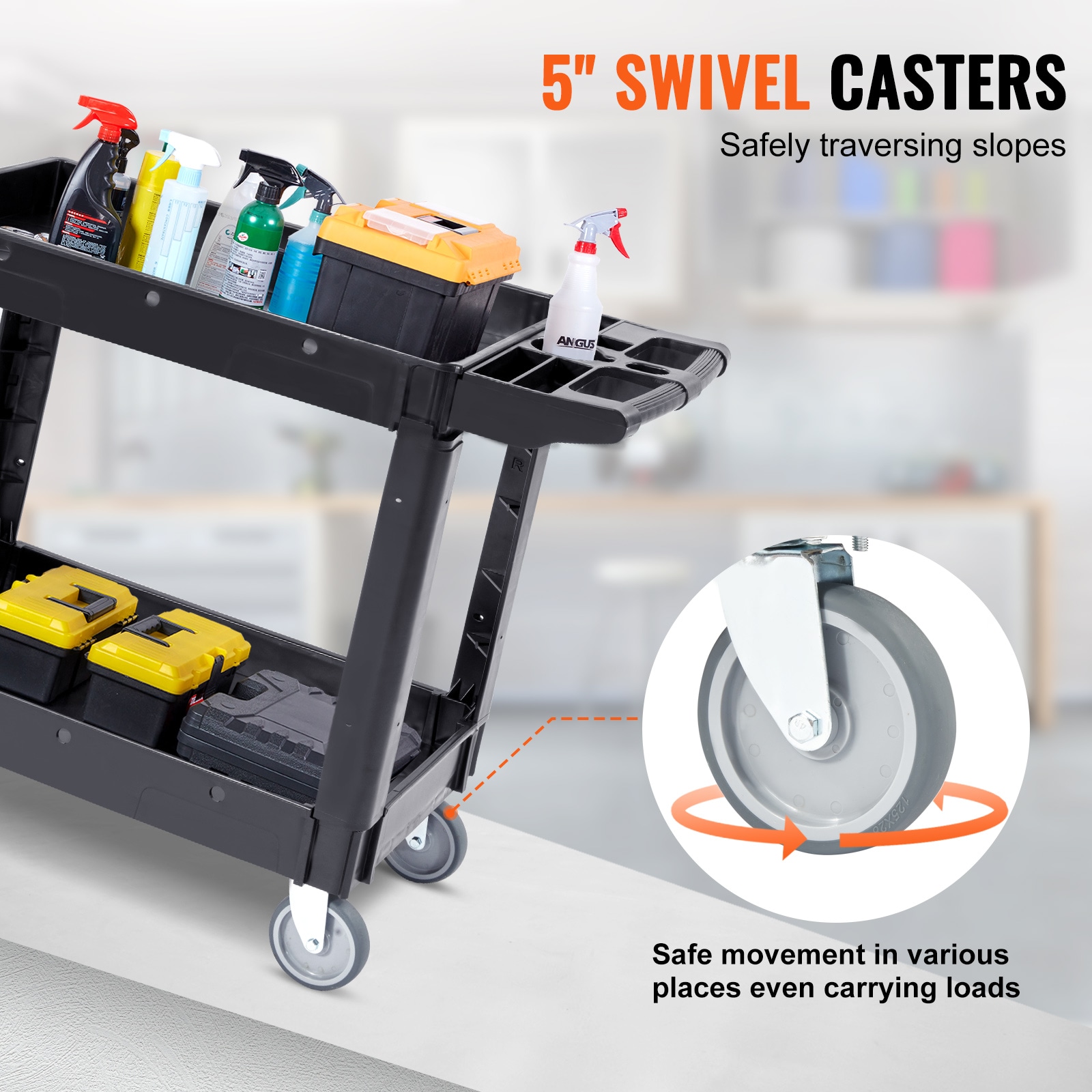 Heavy Duty Rolling Utility Cart With 2 Shelves For Workshop_voghion.com